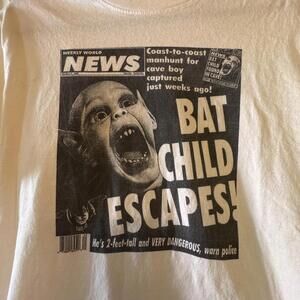 Bat Boy Bat Child Weekly World News Graphic T-Shirt Bat Child Escapes Print